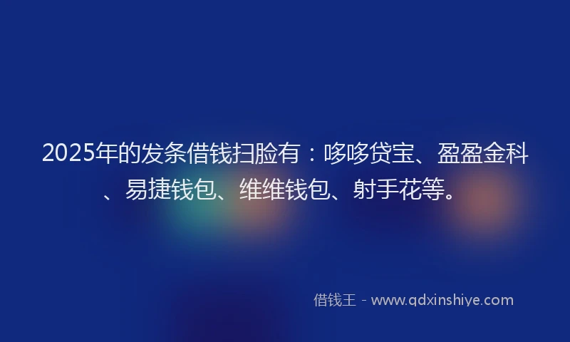 2025年的发条借钱扫脸有：哆哆贷宝、盈盈金科、易捷钱包、维维钱包、射手花等。