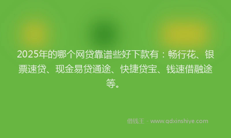 2025年的哪个网贷靠谱些好下款有：畅行花、银票速贷、现金易贷通途、快捷贷宝、钱速借融途等。