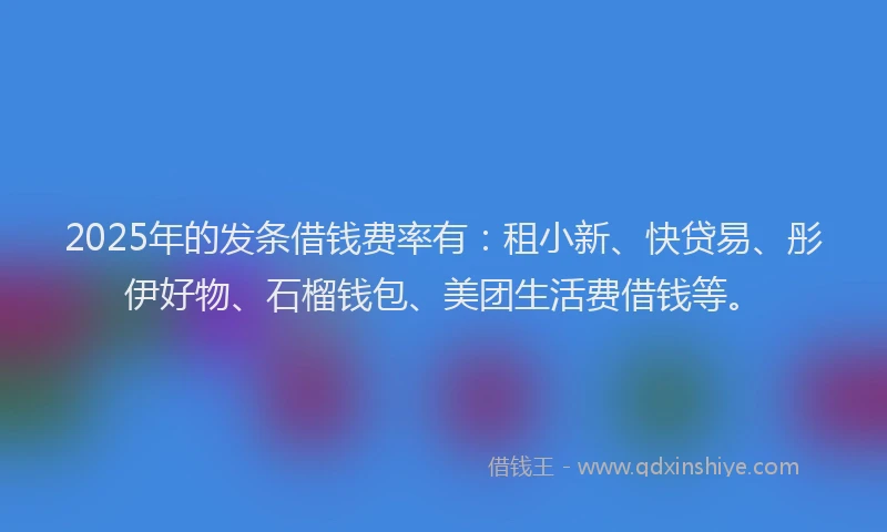 2025年的发条借钱费率有：租小新、快贷易、彤伊好物、石榴钱包、美团生活费借钱等。