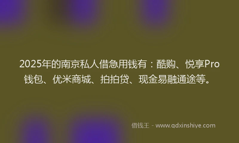 2025年的南京私人借急用钱有：酷购、悦享Pro钱包、优米商城、拍拍贷、现金易融通途等。