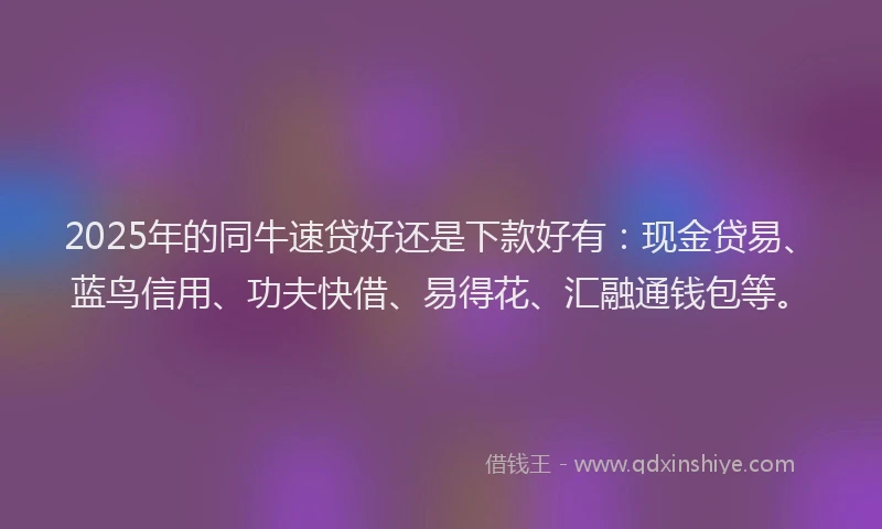 2025年的同牛速贷好还是下款好有：现金贷易、蓝鸟信用、功夫快借、易得花、汇融通钱包等。
