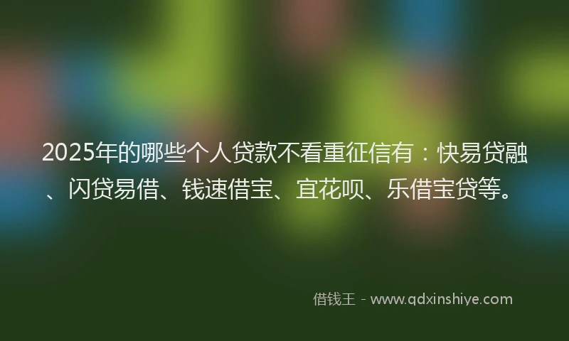 2025年的哪些个人贷款不看重征信有：快易贷融、闪贷易借、钱速借宝、宜花呗、乐借宝贷等。