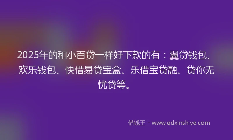 2025年的和小百贷一样好下款的有：翼贷钱包、欢乐钱包、快借易贷宝盒、乐借宝贷融、贷你无忧贷等。