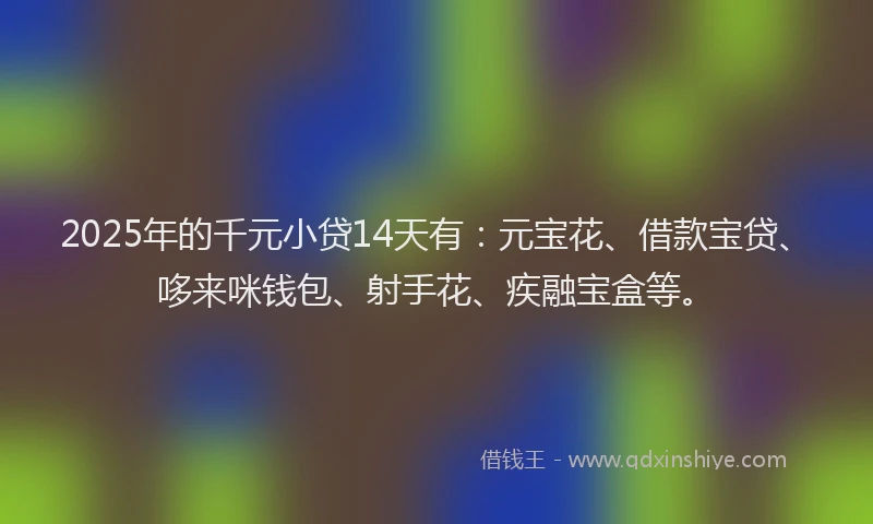 2025年的千元小贷14天有：元宝花、借款宝贷、哆来咪钱包、射手花、疾融宝盒等。