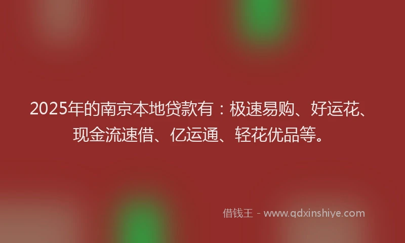 2025年的南京本地贷款有：极速易购、好运花、现金流速借、亿运通、轻花优品等。
