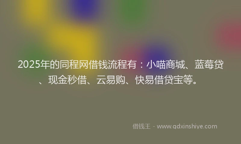 2025年的同程网借钱流程有：小喵商城、蓝莓贷、现金秒借、云易购、快易借贷宝等。
