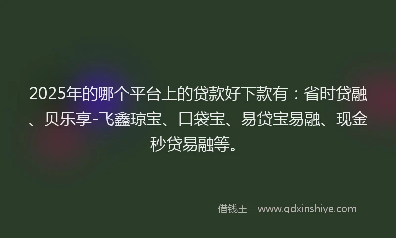 2025年的哪个平台上的贷款好下款有：省时贷融、贝乐享-飞鑫琼宝、口袋宝、易贷宝易融、现金秒贷易融等。