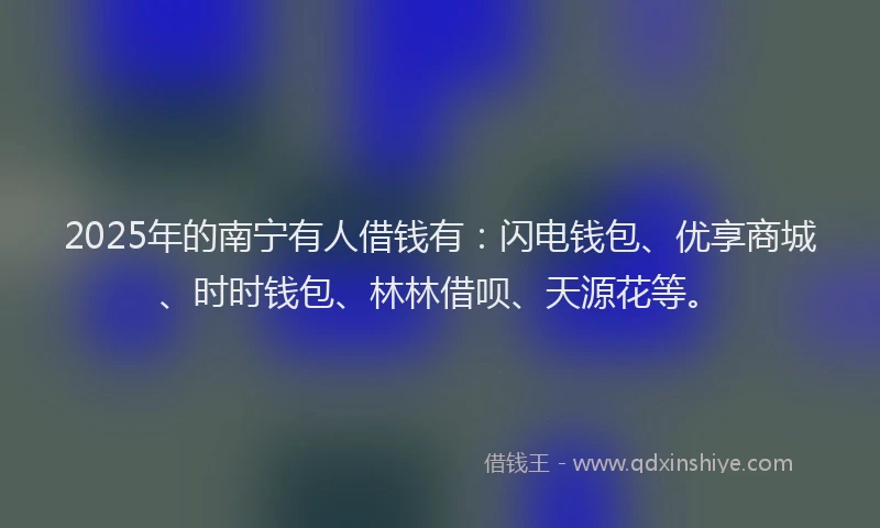 2025年的南宁有人借钱有：闪电钱包、优享商城、时时钱包、林林借呗、天源花等。