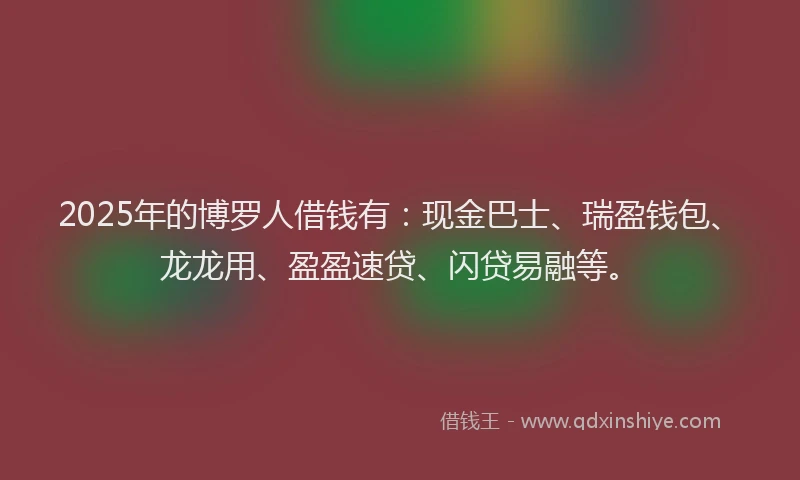 2025年的博罗人借钱有：现金巴士、瑞盈钱包、龙龙用、盈盈速贷、闪贷易融等。