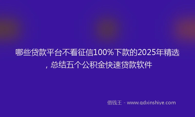 哪些贷款平台不看征信100%下款的2025年精选，总结五个公积金快速贷款软件