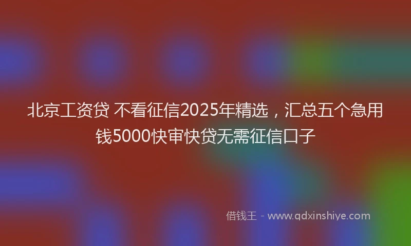 北京工资贷 不看征信2025年精选，汇总五个急用钱5000快审快贷无需征信口子