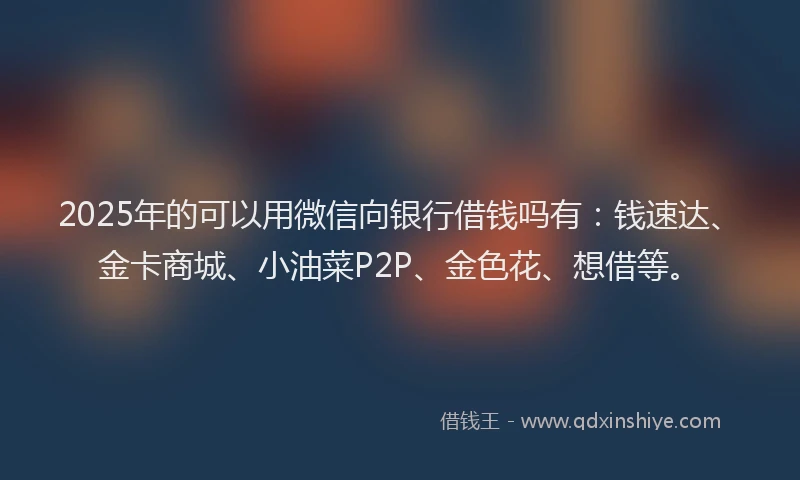 2025年的可以用微信向银行借钱吗有：钱速达、金卡商城、小油菜P2P、金色花、想借等。