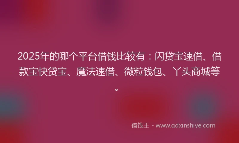 2025年的哪个平台借钱比较有：闪贷宝速借、借款宝快贷宝、魔法速借、微粒钱包、丫头商城等。