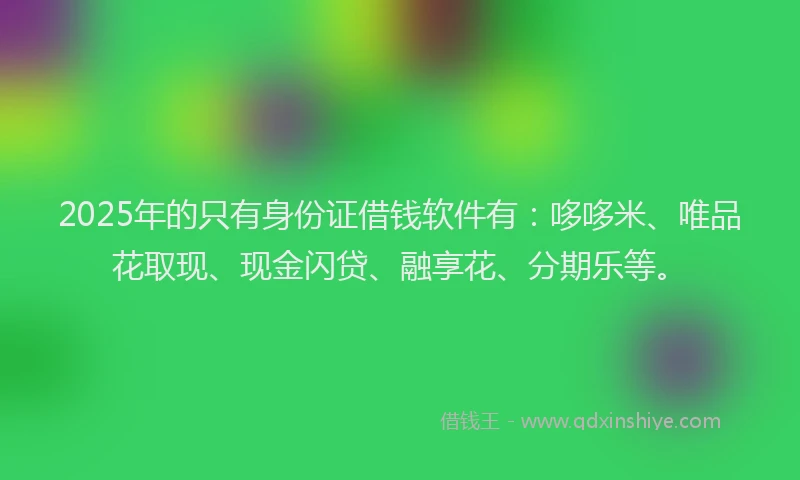 2025年的只有身份证借钱软件有：哆哆米、唯品花取现、现金闪贷、融享花、分期乐等。