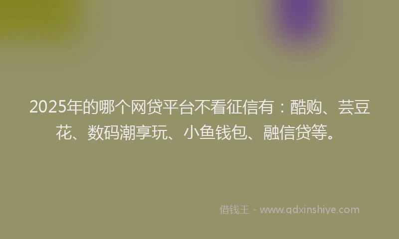 2025年的哪个网贷平台不看征信有：酷购、芸豆花、数码潮享玩、小鱼钱包、融信贷等。