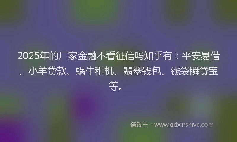 2025年的厂家金融不看征信吗知乎有：平安易借、小羊贷款、蜗牛租机、翡翠钱包、钱袋瞬贷宝等。