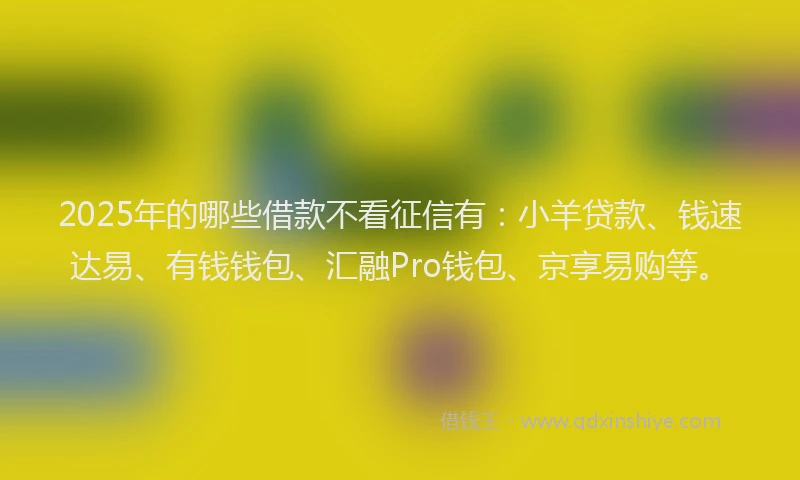 2025年的哪些借款不看征信有：小羊贷款、钱速达易、有钱钱包、汇融Pro钱包、京享易购等。
