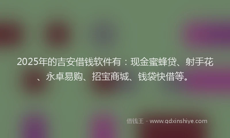 2025年的吉安借钱软件有：现金蜜蜂贷、射手花、永卓易购、招宝商城、钱袋快借等。