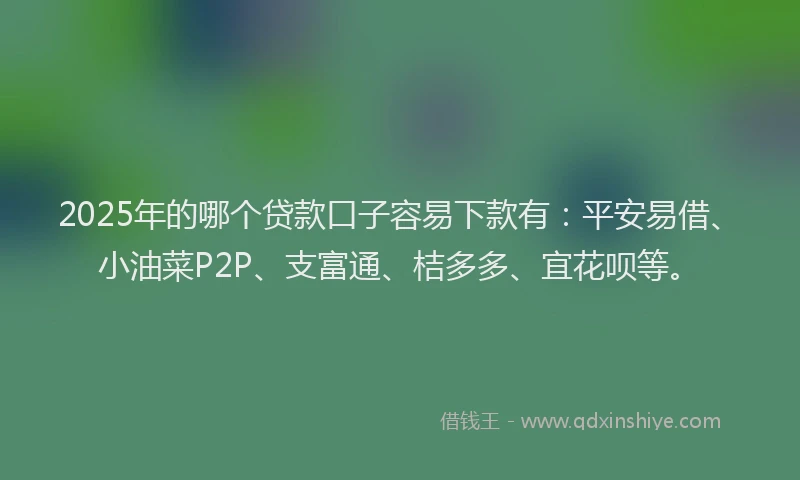 2025年的哪个贷款口子容易下款有：平安易借、小油菜P2P、支富通、桔多多、宜花呗等。