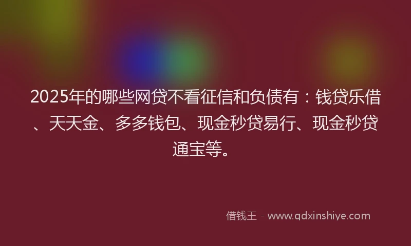 2025年的哪些网贷不看征信和负债有：钱贷乐借、天天金、多多钱包、现金秒贷易行、现金秒贷通宝等。
