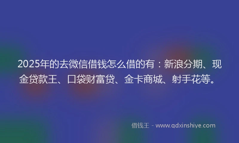 2025年的去微信借钱怎么借的有：新浪分期、现金贷款王、口袋财富贷、金卡商城、射手花等。