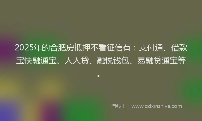 2025年的合肥房抵押不看征信有：支付通、借款宝快融通宝、人人贷、融悦钱包、易融贷通宝等。