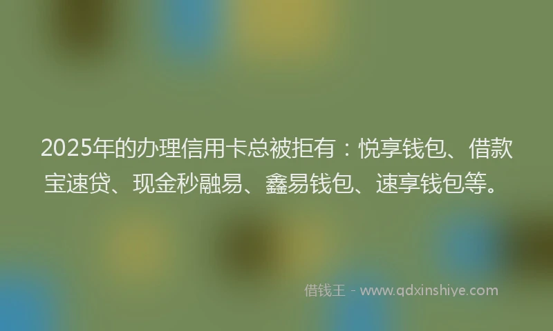 2025年的办理信用卡总被拒有：悦享钱包、借款宝速贷、现金秒融易、鑫易钱包、速享钱包等。