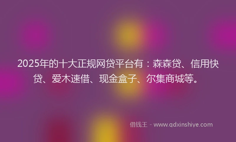 2025年的十大正规网贷平台有：森森贷、信用快贷、爱木速借、现金盒子、尔集商城等。
