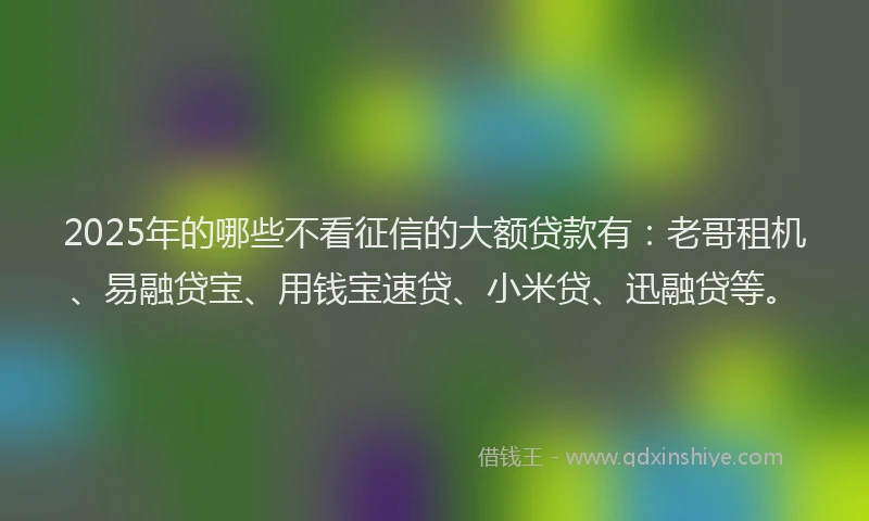 2025年的哪些不看征信的大额贷款有：老哥租机、易融贷宝、用钱宝速贷、小米贷、迅融贷等。