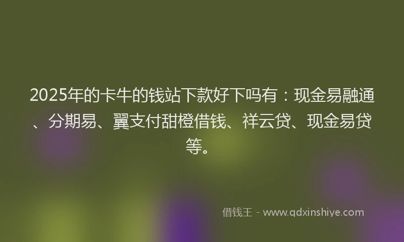 2025年的卡牛的钱站下款好下吗有：现金易融通、分期易、翼支付甜橙借钱、祥云贷、现金易贷等。