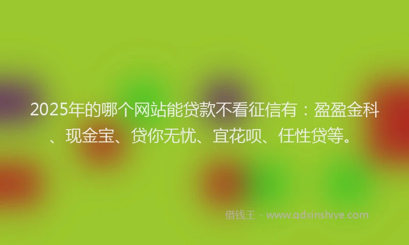 2025年的哪个网站能贷款不看征信有：盈盈金科、现金宝、贷你无忧、宜花呗、任性贷等。