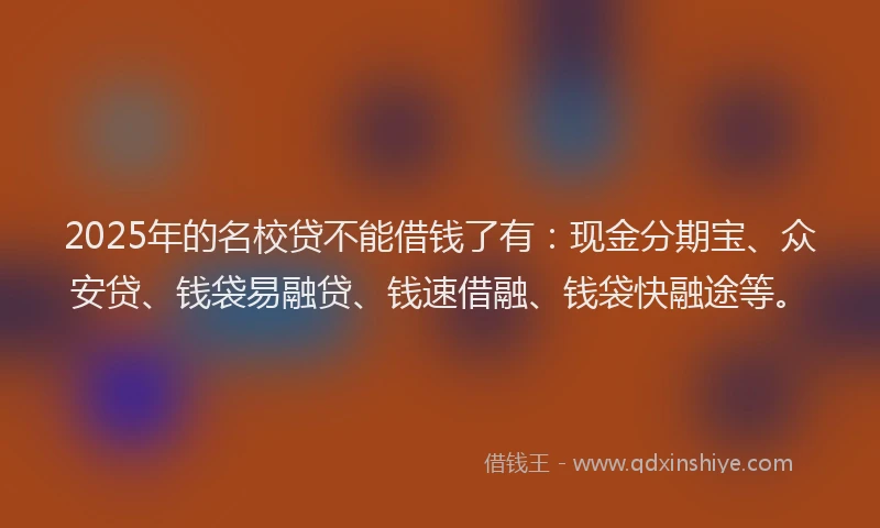 2025年的名校贷不能借钱了有：现金分期宝、众安贷、钱袋易融贷、钱速借融、钱袋快融途等。