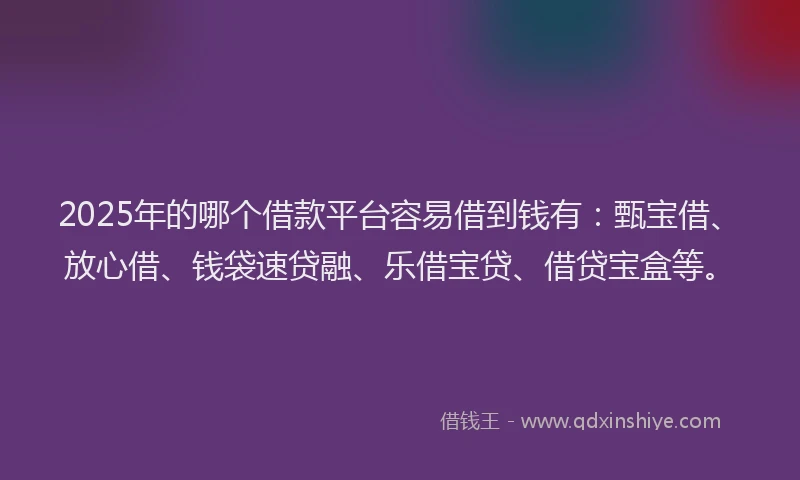 2025年的哪个借款平台容易借到钱有：甄宝借、放心借、钱袋速贷融、乐借宝贷、借贷宝盒等。