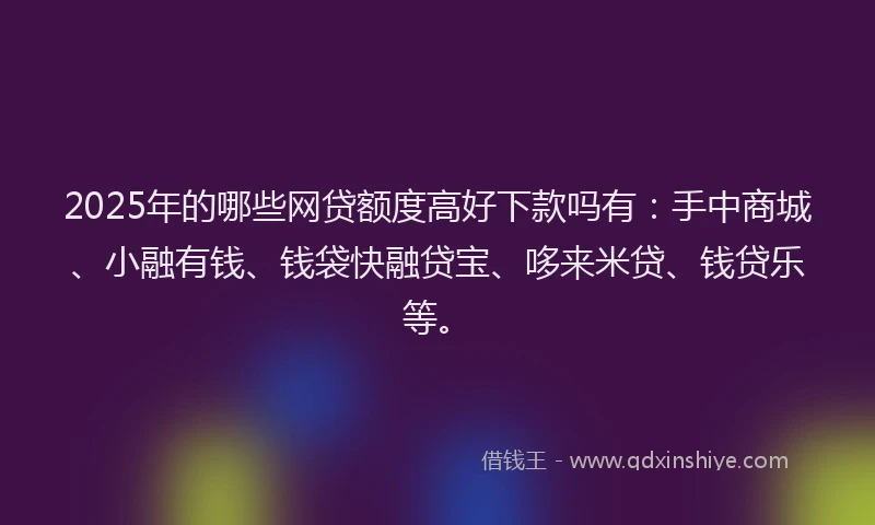 2025年的哪些网贷额度高好下款吗有：手中商城、小融有钱、钱袋快融贷宝、哆来米贷、钱贷乐等。
