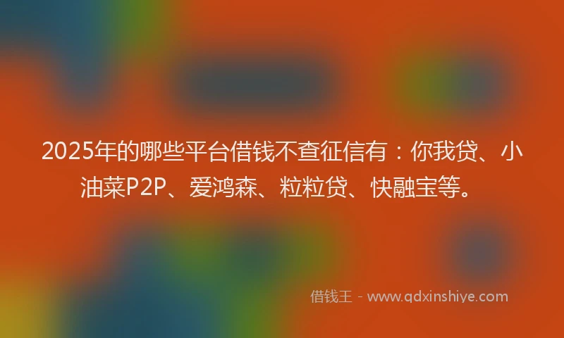 2025年的哪些平台借钱不查征信有：你我贷、小油菜P2P、爱鸿森、粒粒贷、快融宝等。