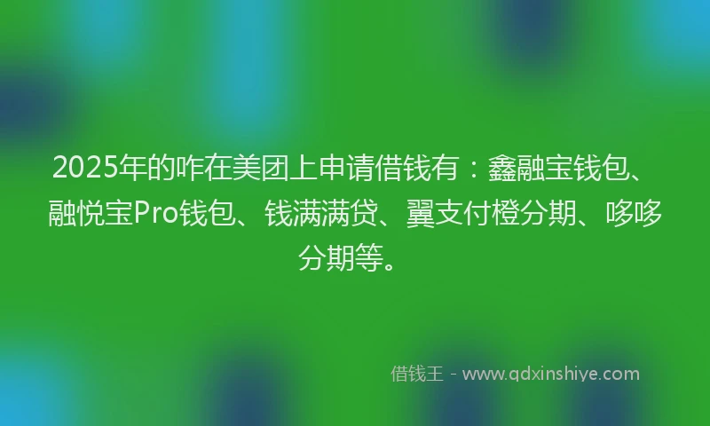 2025年的咋在美团上申请借钱有：鑫融宝钱包、融悦宝Pro钱包、钱满满贷、翼支付橙分期、哆哆分期等。