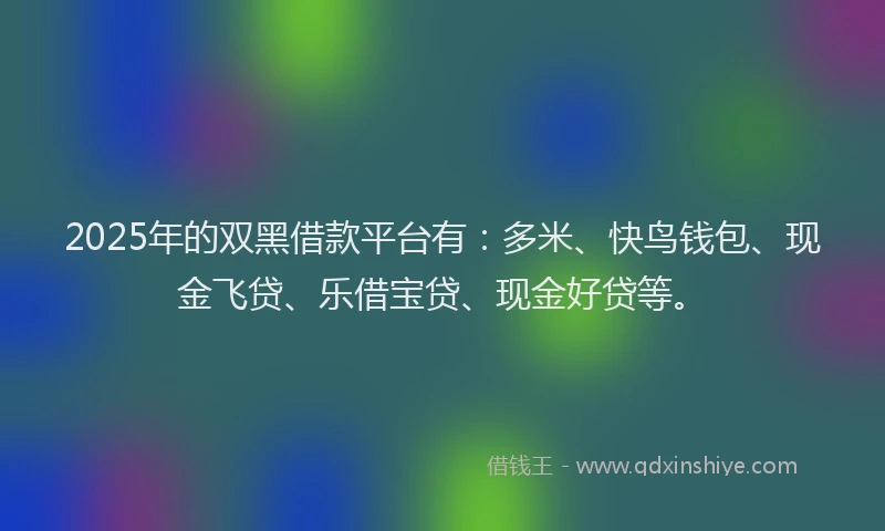 2025年的双黑借款平台有：多米、快鸟钱包、现金飞贷、乐借宝贷、现金好贷等。