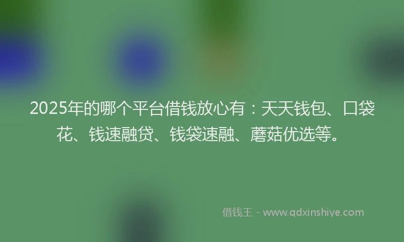 2025年的哪个平台借钱放心有：天天钱包、口袋花、钱速融贷、钱袋速融、蘑菇优选等。