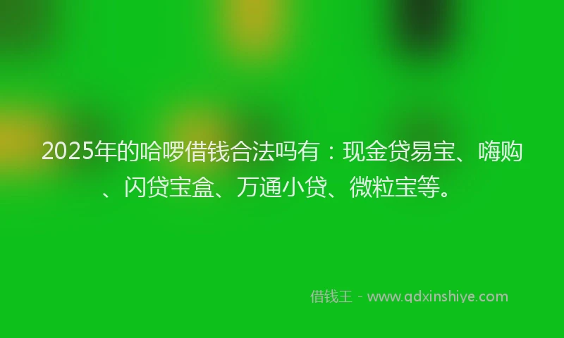 2025年的哈啰借钱合法吗有：现金贷易宝、嗨购、闪贷宝盒、万通小贷、微粒宝等。