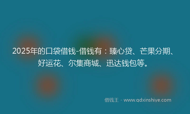 2025年的口袋借钱-借钱有：臻心贷、芒果分期、好运花、尔集商城、迅达钱包等。