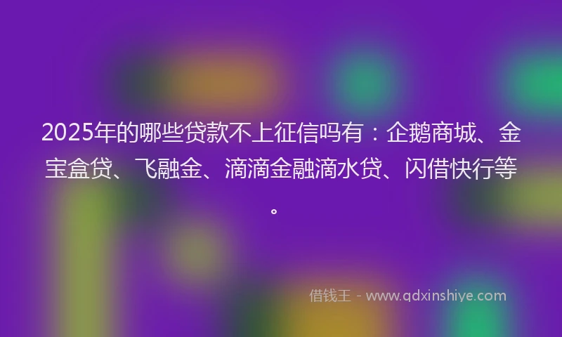 2025年的哪些贷款不上征信吗有：企鹅商城、金宝盒贷、飞融金、滴滴金融滴水贷、闪借快行等。