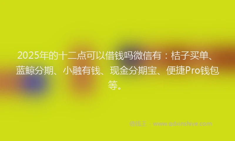 2025年的十二点可以借钱吗微信有：桔子买单、蓝鲸分期、小融有钱、现金分期宝、便捷Pro钱包等。