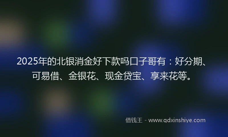 2025年的北银消金好下款吗口子哥有：好分期、可易借、金银花、现金贷宝、享来花等。