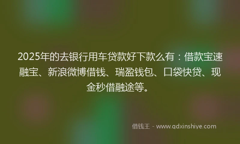 2025年的去银行用车贷款好下款么有：借款宝速融宝、新浪微博借钱、瑞盈钱包、口袋快贷、现金秒借融途等。