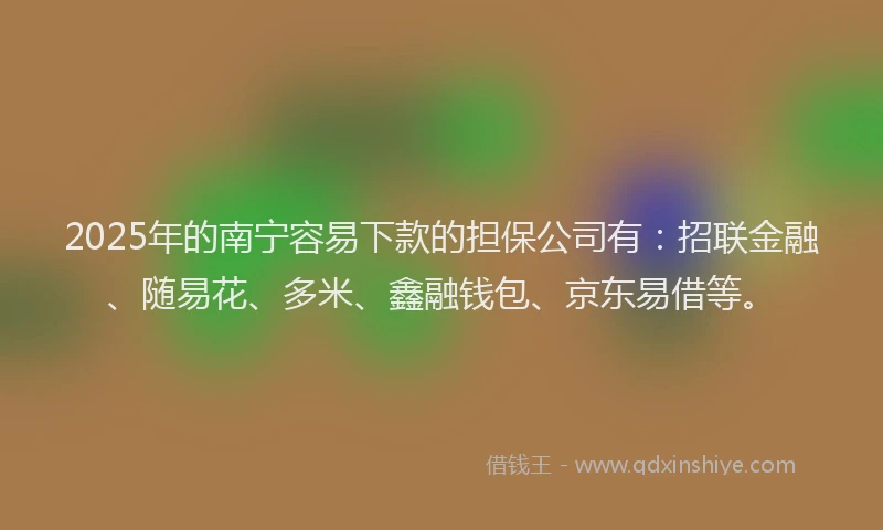 2025年的南宁容易下款的担保公司有：招联金融、随易花、多米、鑫融钱包、京东易借等。