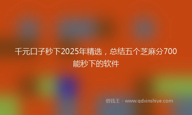 千元口子秒下2025年精选，总结五个芝麻分700能秒下的软件