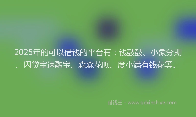 2025年的可以借钱的平台有：钱鼓鼓、小象分期、闪贷宝速融宝、森森花呗、度小满有钱花等。