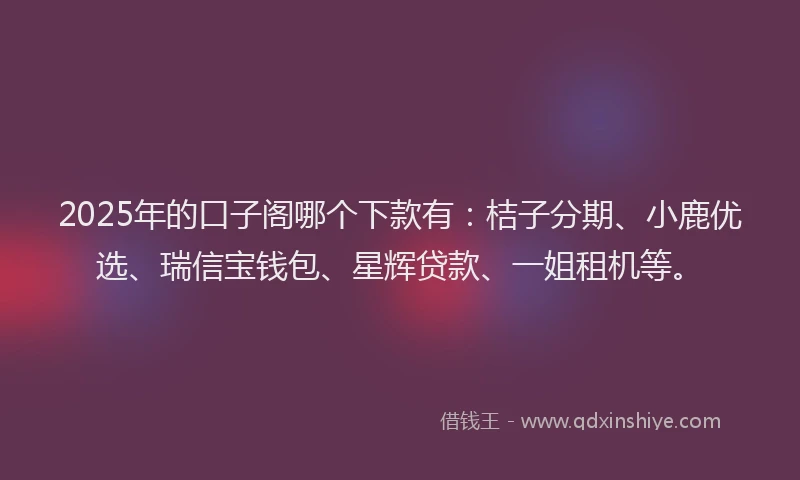 2025年的口子阁哪个下款有：桔子分期、小鹿优选、瑞信宝钱包、星辉贷款、一姐租机等。