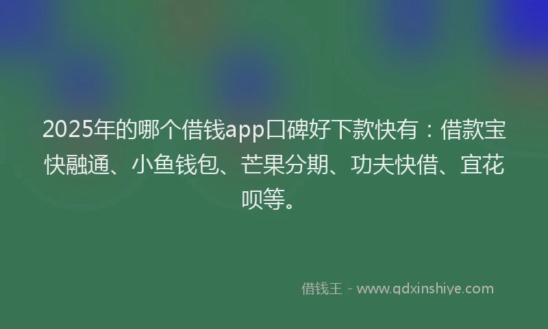 2025年的哪个借钱app口碑好下款快有：借款宝快融通、小鱼钱包、芒果分期、功夫快借、宜花呗等。