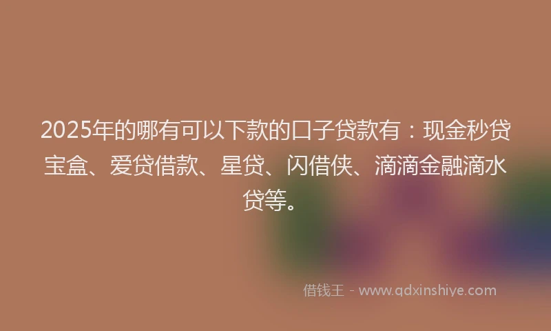2025年的哪有可以下款的口子贷款有：现金秒贷宝盒、爱贷借款、星贷、闪借侠、滴滴金融滴水贷等。
